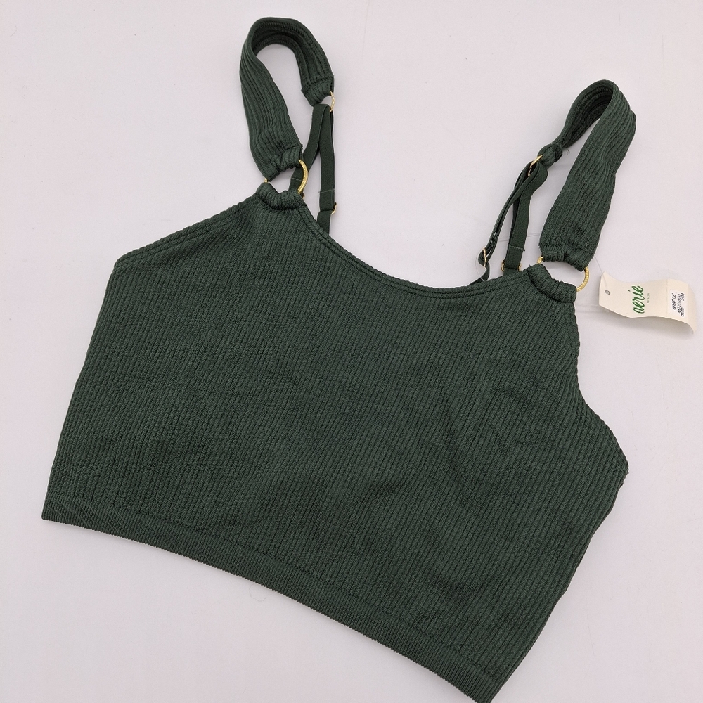 Aerie Seamless Ring Longline Bralette Sycamore Green XS